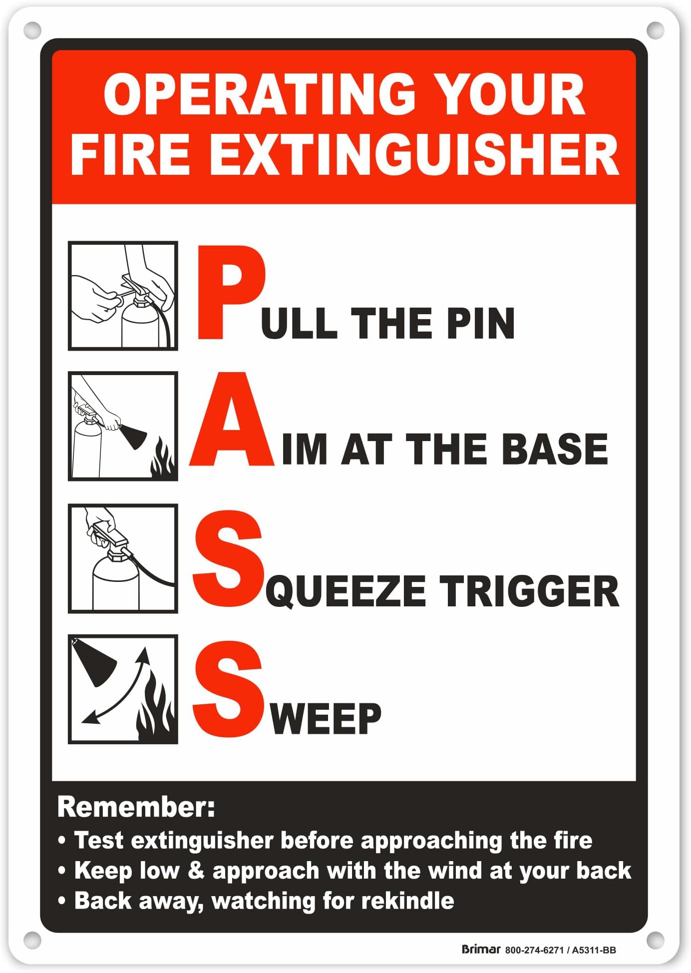 Brimar - 7 x 10" - Operating Your Fire Extinguisher Sign - Rust-Free Aluminum - Easy Installation - Instructional