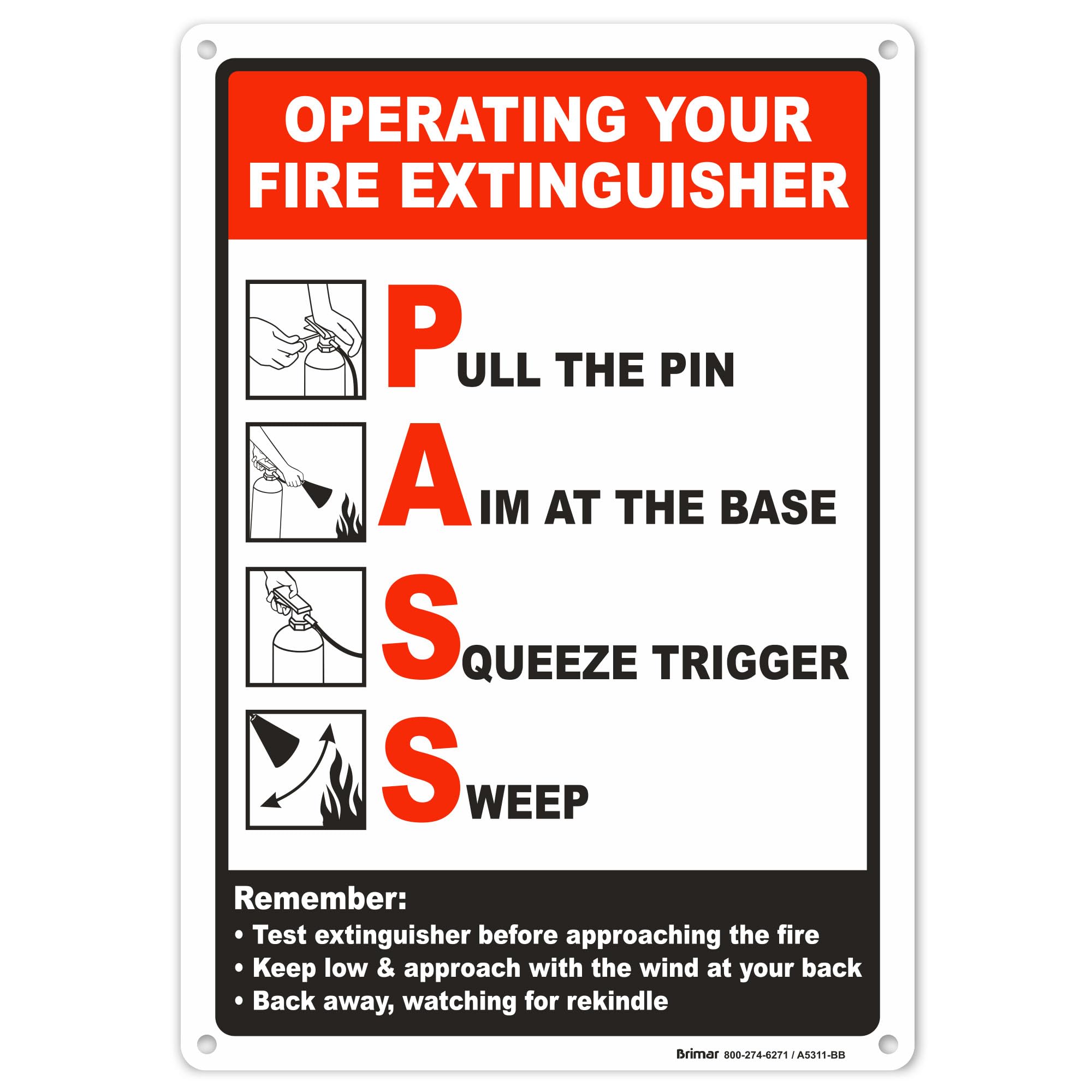 Brimar - 7 x 10" - Operating Your Fire Extinguisher Sign - Rust-Free Aluminum - Easy Installation - Instructional