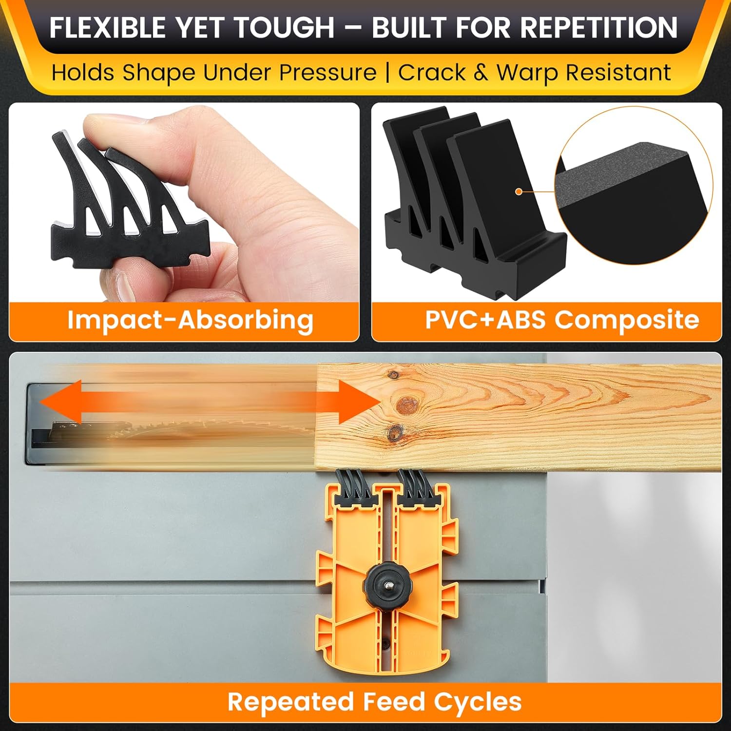 Featherboard for Table Saws, Router Tables & Band Saws – Kickback Prevention & Precision Feed Control Accessory for Safer Cutting Woodworking Tools – Dual-Leg Base with Flexible Arms Yellow & 2Packs