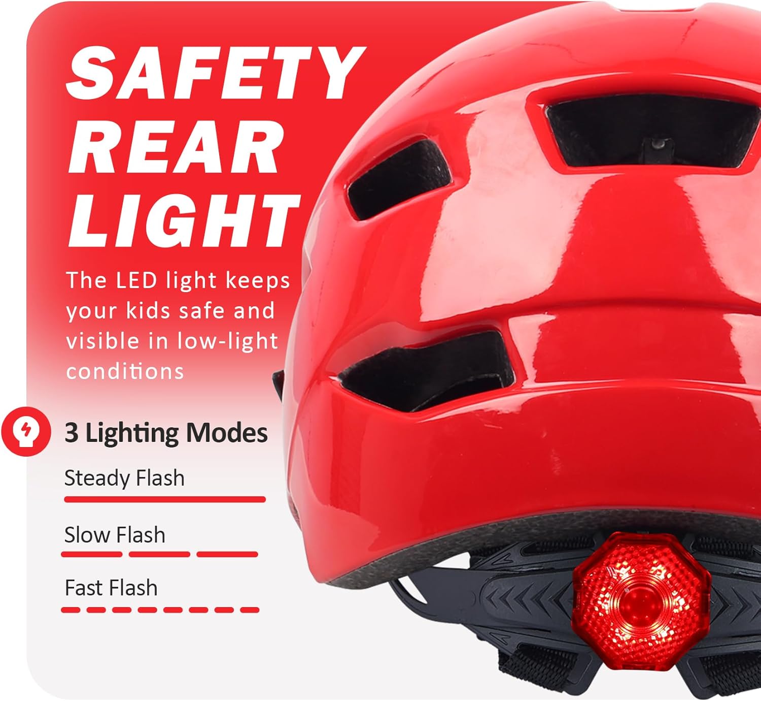 Kids Bike Helmet, Adjustable Toddler Youth Helmet with Detachable Visor & LED Light for Boys Girls Ages 2-14, Multi-Sport Helmet for Cycling Scooter Skating, 2 Sizes - Image 4