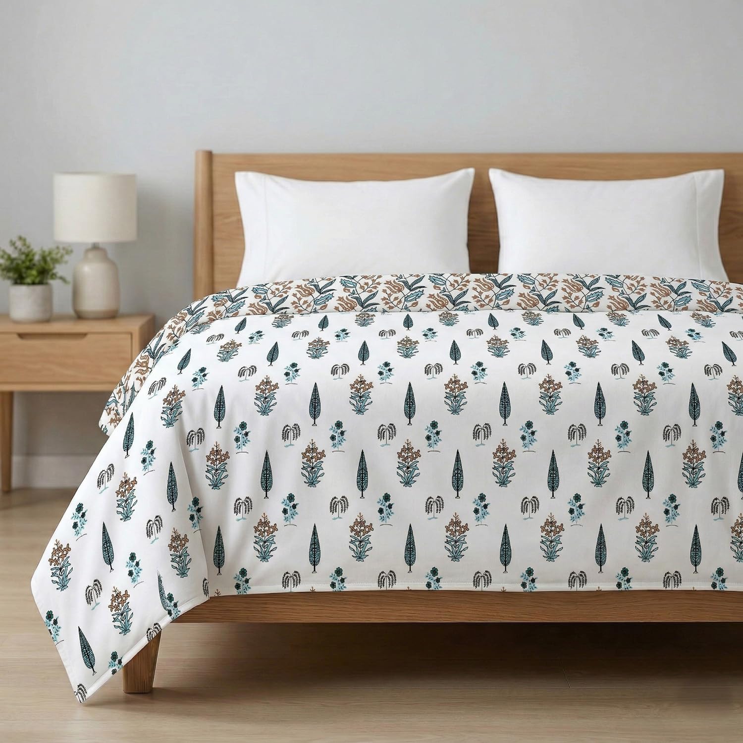 AYKA 100% Cotton Dohar Double Bed 85x96 Inch (216x244 cm) | 150 GSM Lightweight Cooling AC Blanket | Soft Breathable Modern Style Summer Comforter | Reversible Printed Quilt (4, Double)-image-44