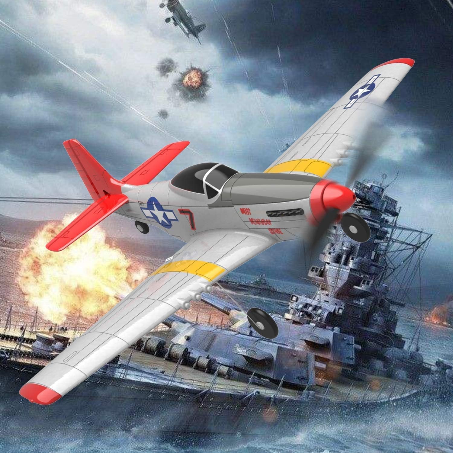 TOP RACE Remote Control Airplane | RC Plane 4 Channel Ready to Fly RC Planes for Adults, Advanced RC Foam Blimps for Adults, Remote Control War Cessna P51 Mustang Upgraded with Propeller Saver