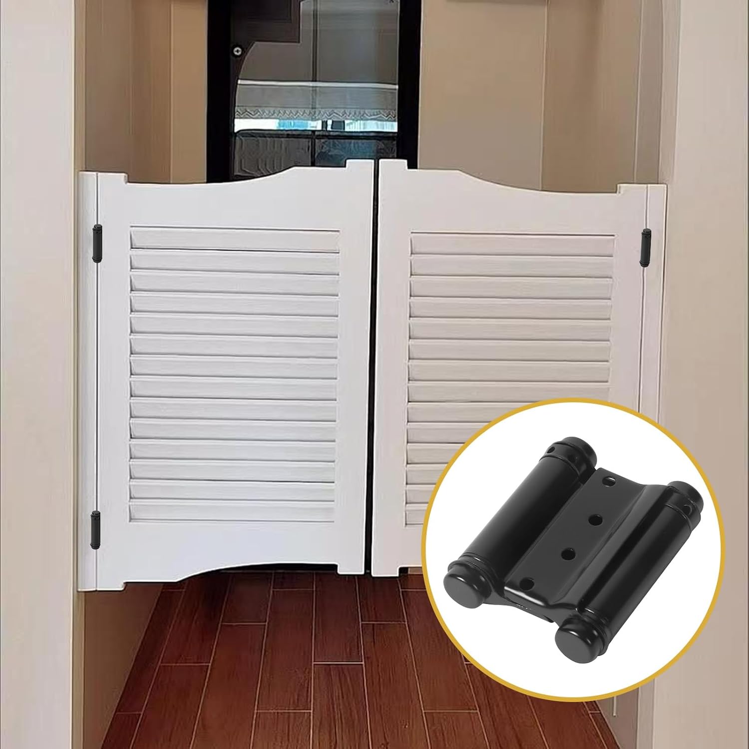 3 Inch Double Action Spring Hinges, 8 Pack Stainless Steel Self Closing Door Hinges Double Swing Hinges with Pins and Screws for Saloon Cafe Pub Swinging Doors, Matte Black