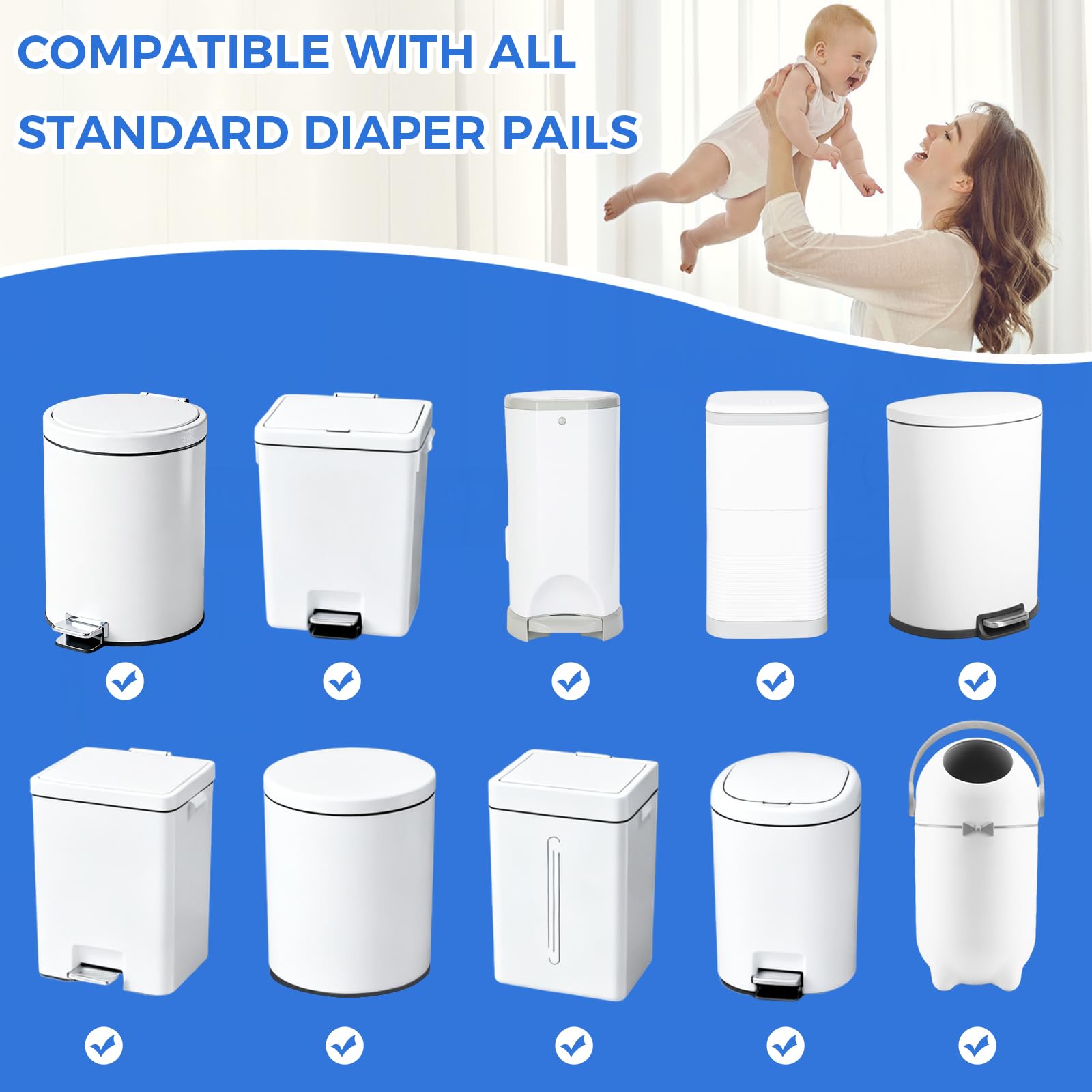 CNMTCCO Lot de 9 recharges pour poubelle à couches - 4,5 m de film de recharge - Résistantes aux odeurs - Épais - Compatible avec Angelcare, germe, Tommee Tippee, Litter Locker
