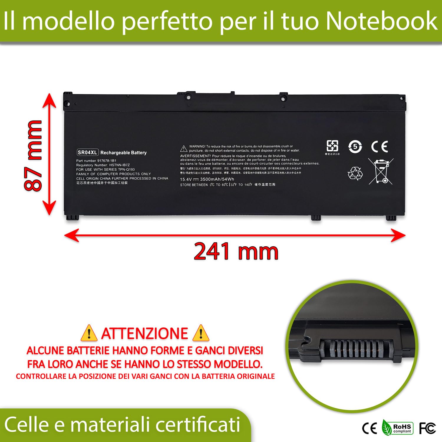 Batteria SR04XL compatibile con HP OMEN 15-DC 15-CE Pavilion 15T-CB