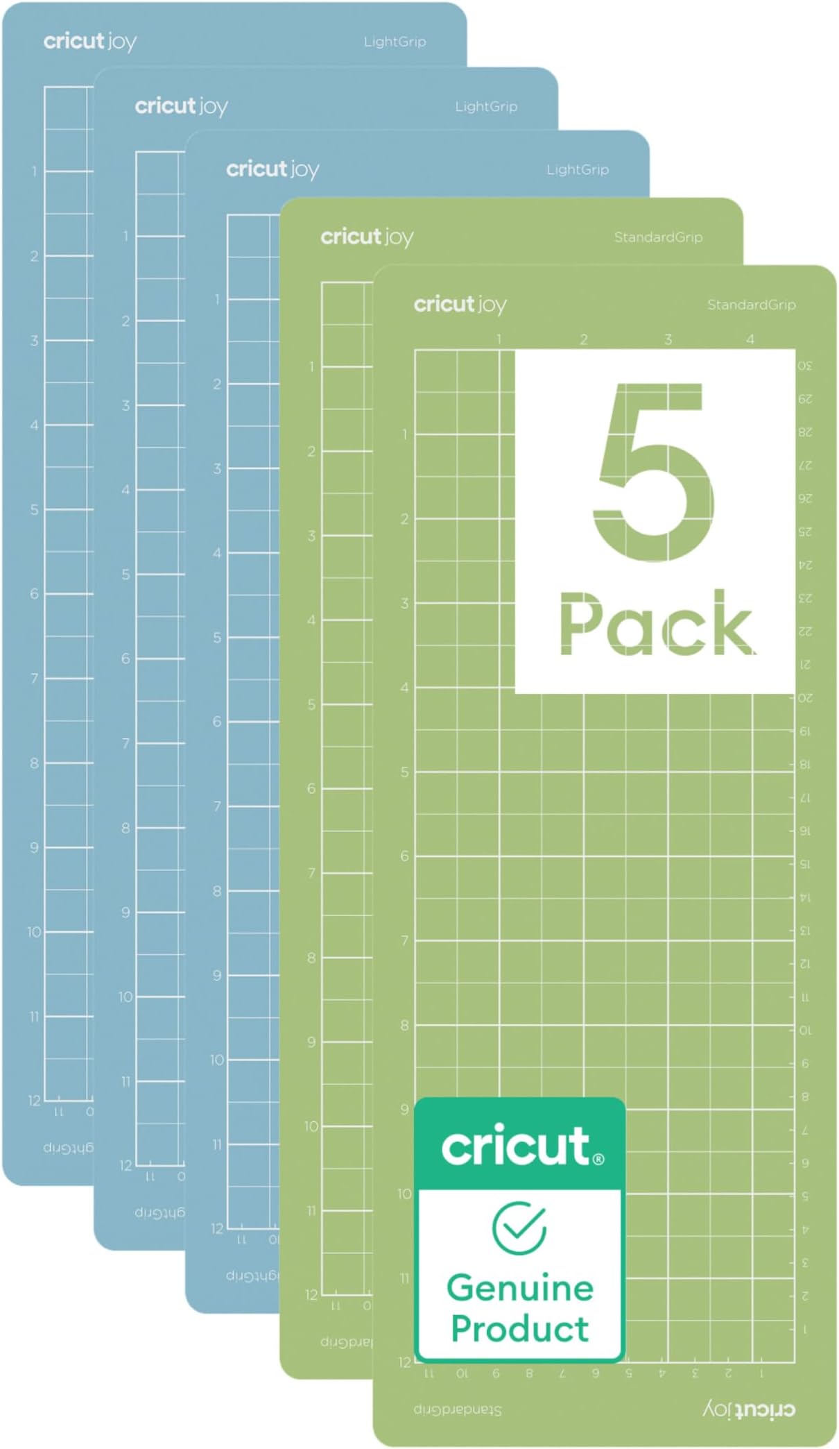 Cricut Cutting Mat Variety Pack (5 Count, 4.5in x 12in) | For Joy Machine - Includes 2 StandardGrip & 3 LightGrip Mats