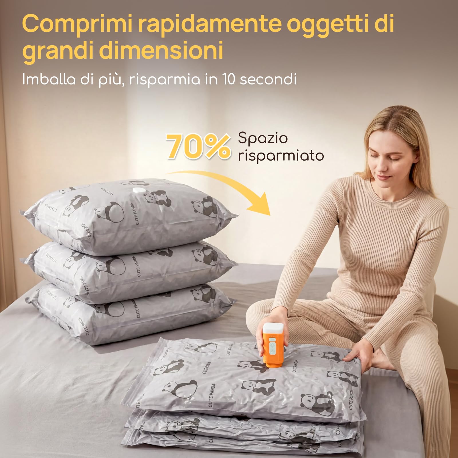 Viviendo 12 sacche sottovuoto con pompa senza filo, ricarica wireless, set salvaspazio per vestiti e biancheria