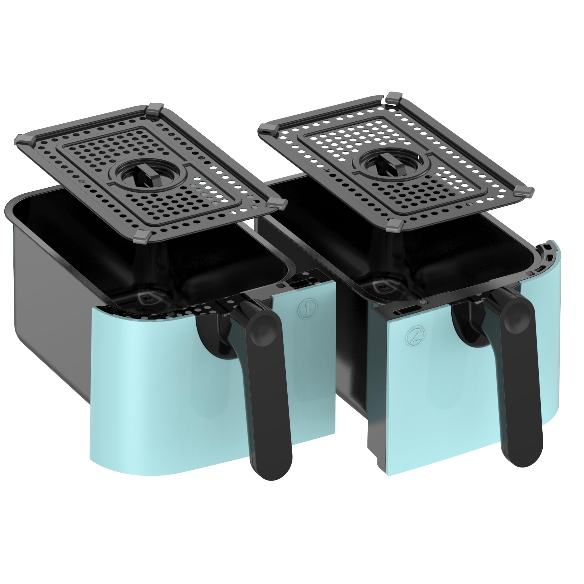 EMtronics Accessories RLDR91AQ 9L Double Basket Air Fryer Replacement Drawer Set (1 and 2) with 2 Crisper Racks for EMAFDD9LAQ in Aqua Blue