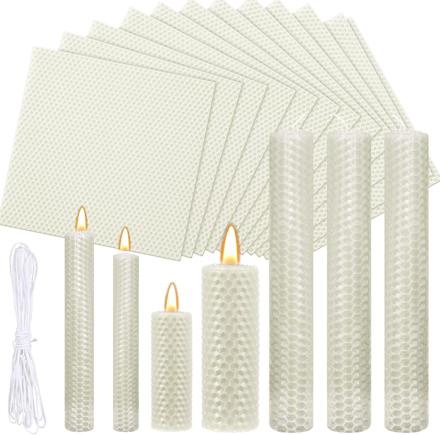 Yuntau 24 Pcs Beeswax Candle Making Kit Ivory Natural Beeswax Sheets DIY Set Include Honeycomb Sheets and Cotton Wicks for Craft Gift Kids Adults Fun Project