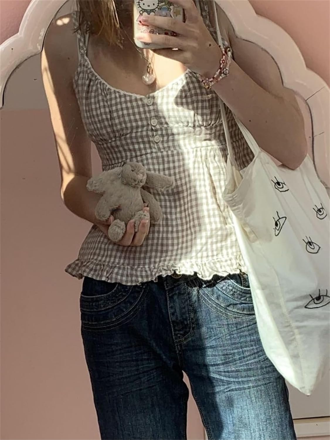 Y2k Ruched Button Down Cami Top Sleeveless Tie Back Camisole Preppy Girls Fairy Grunge Shirt Women Crop Tops - Image 5