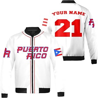 ThuhaTree Store Personalized Name & Number Sports Puerto Rico AOP Casual Bomber S-5XL, puerto rico bomber jacket