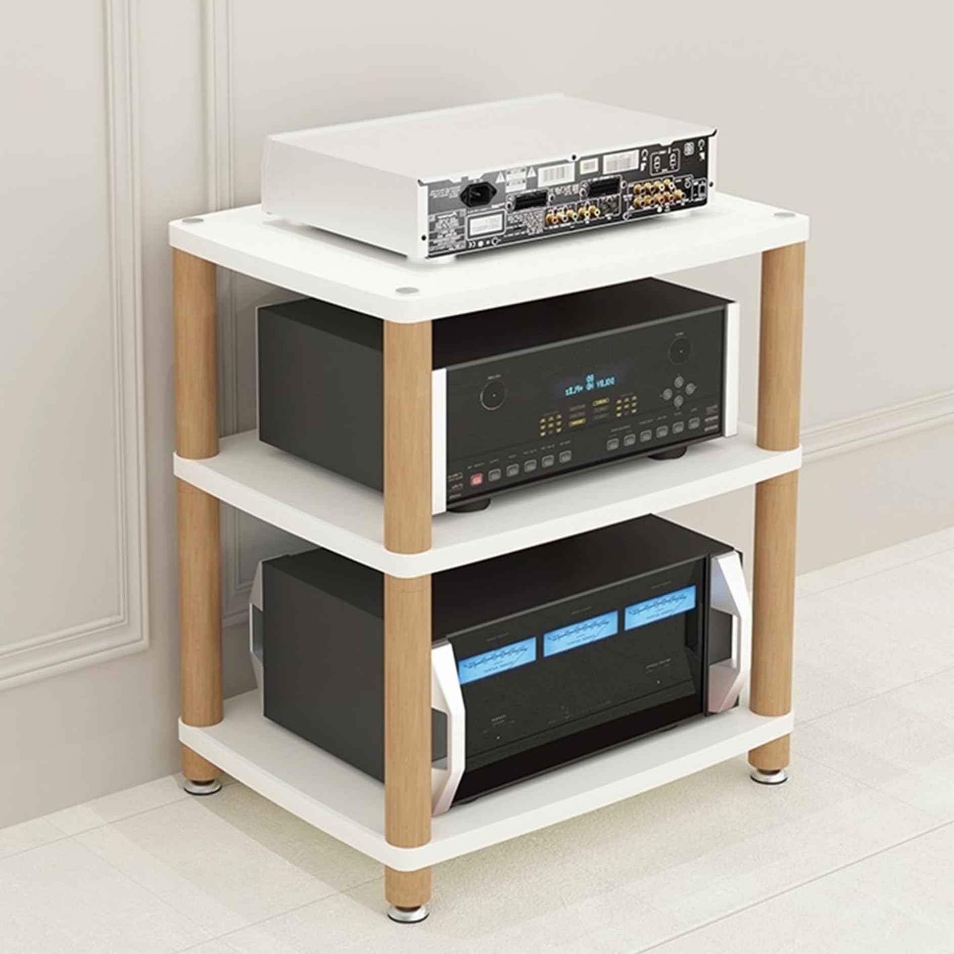 Generico Mobiletto Audio Stereo in Legno - Supporto per Torre multimediale AV a 2/3/4 Livelli per Console per Videogiochi, Porta Dvd e ripiano per Giradischi HiFi, Centro di intrattenimento per soggi