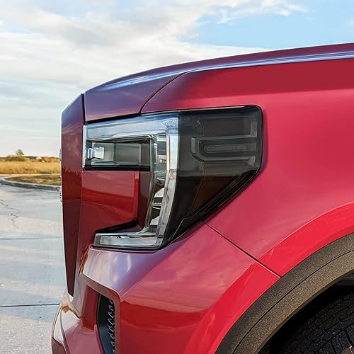 Miniatura 4 de SlickMod Tinte de humo de vinilo precortado para faros delanteros GMC Sierra 1500 2019-2021 (20% humo oscuro, 2. marcador lateral de faros)