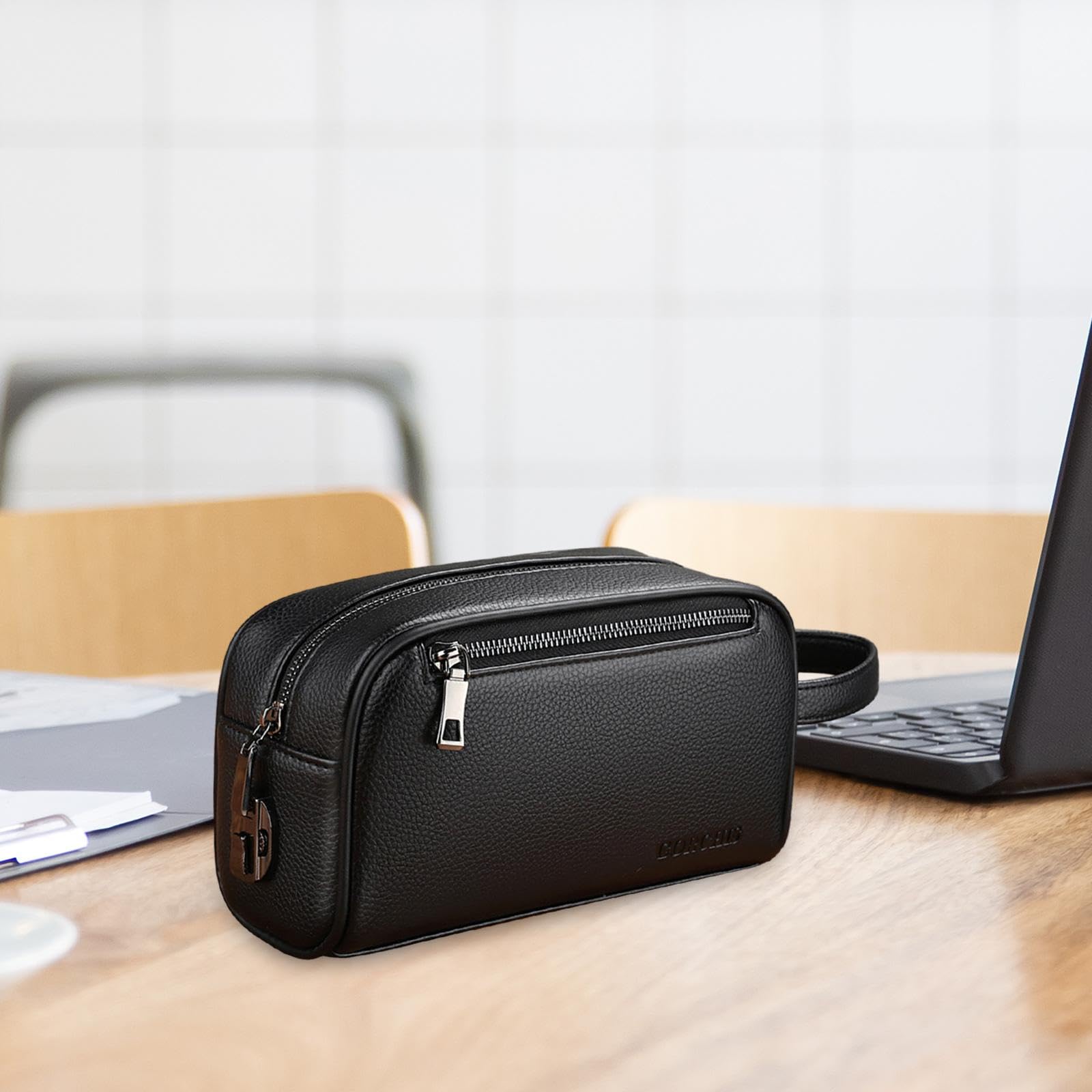 rockible Sac à Main pour Hommes Portefeuille Grande capacité avec dragonne Organisateur Pochette pour Hommes, Noir avec Serrure