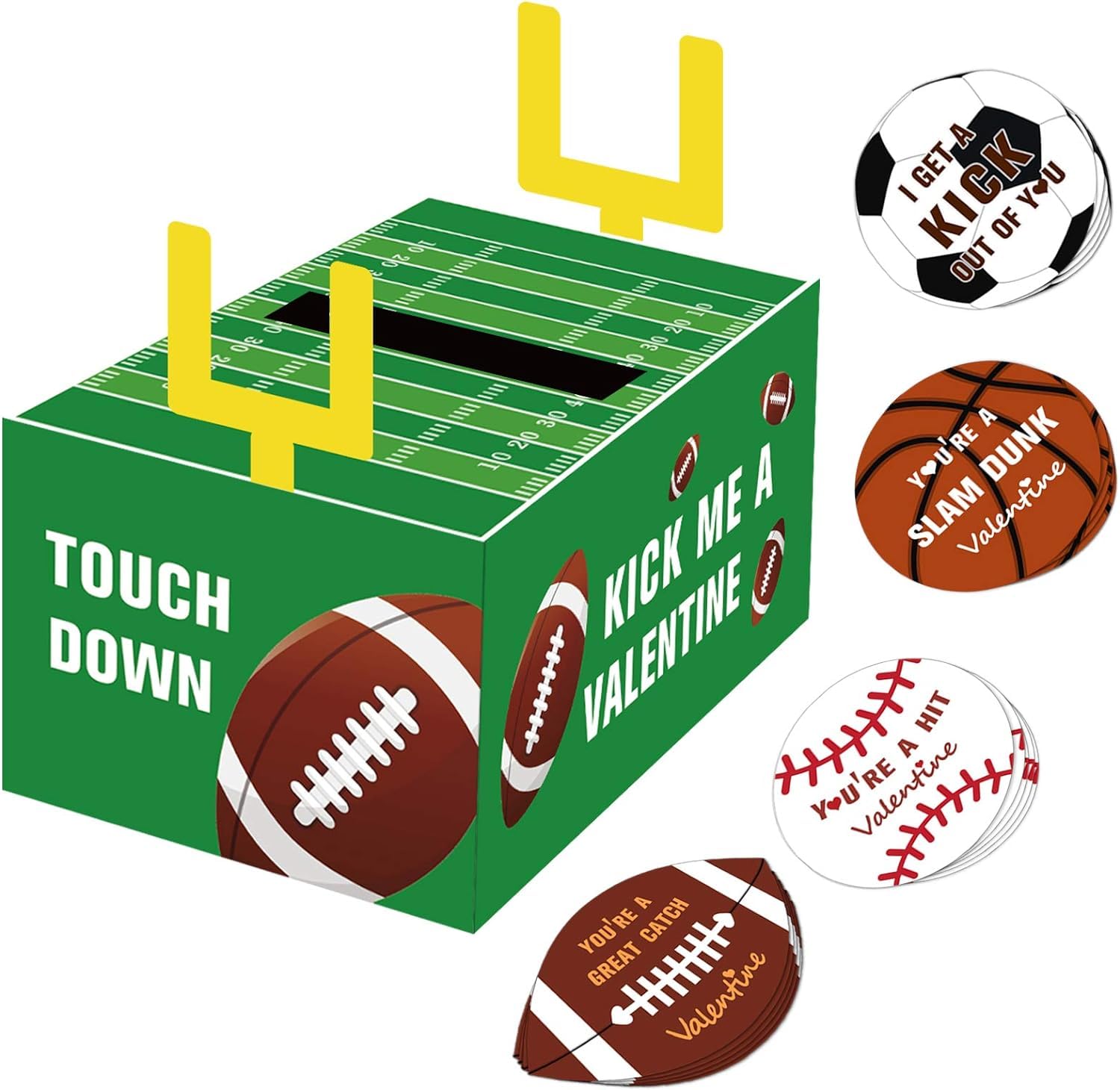 Gloween Valentines Day Box and Cards for Kids Classroom School Exchange, Great Football Valentines Gifts Party Favor Set for Boys Girls - 1 Mailbox, 32 Valentine Cards, 1 Teacher Card (Sports Theme)