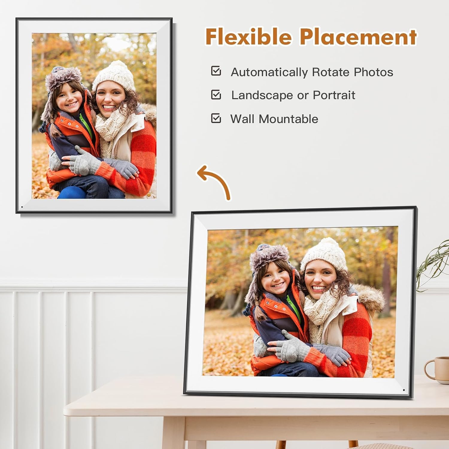 Large-Digital-Photo-Frame 17" Digital Picture Album - Smart Photo Frame with Touch Screen, 32GB, Light Sensor, Send Pictures or Videos via App Email, Free Cloud Storage, Wall Mountable for Home Decor