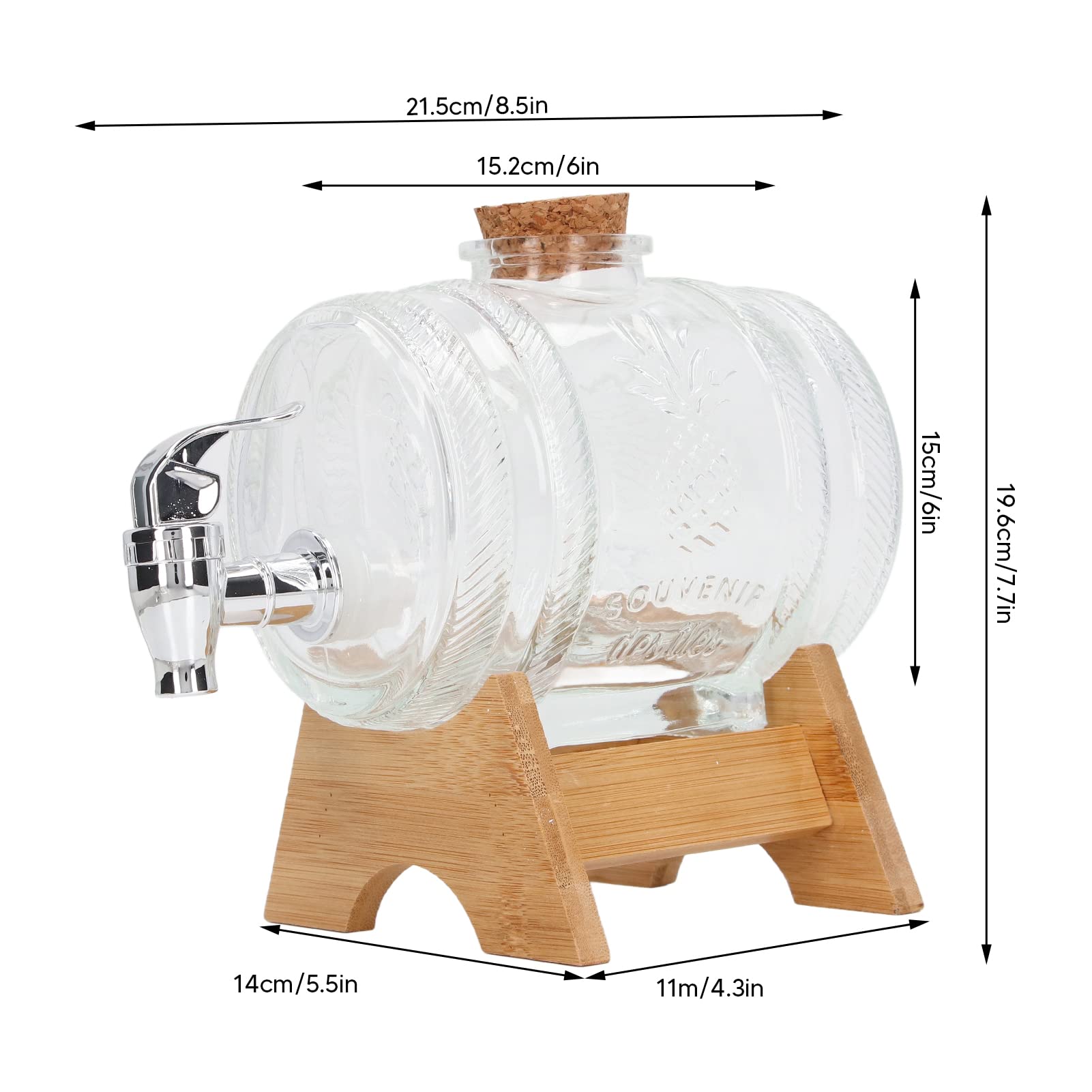 Distributeur de boissons RYSH en verre, fût de boisson refermable et réutilisable avec bouchon de liège pour jus de fruits