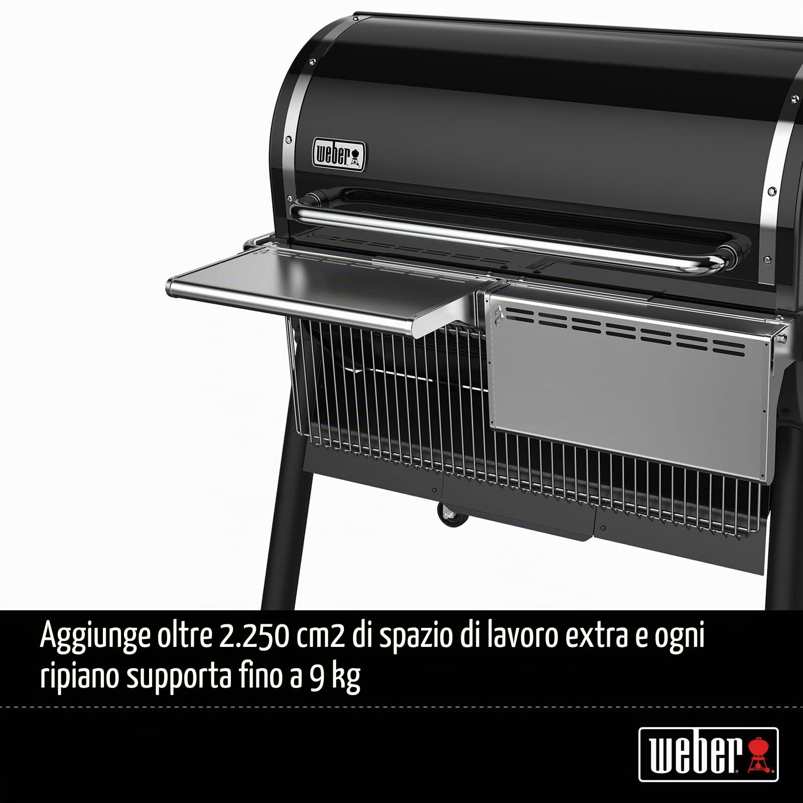 Weber SmokeFire EX6 / EPX6 tavolino Frontale/Ribaltabile, Superficie di appoggio aggiuntiva per Alimenti, Montaggio Semplice – Argento (7003)