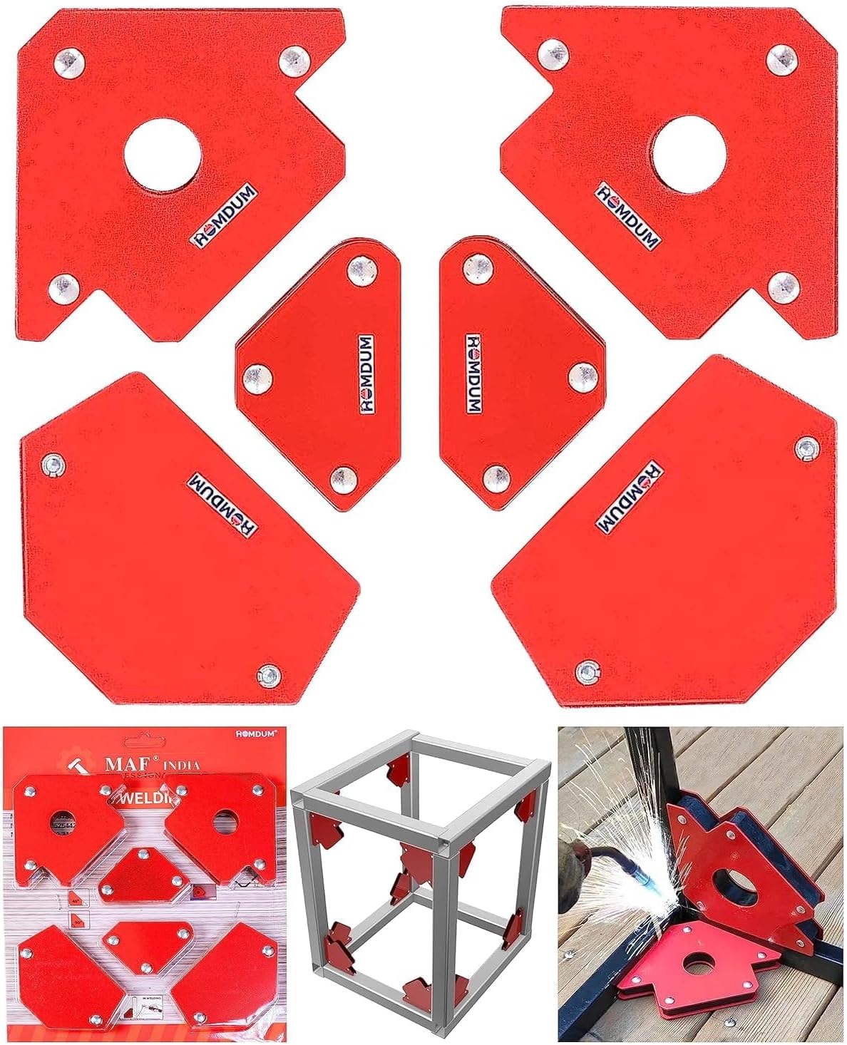 Homdum 6pc Multi Angle Magnetic Welding Holder Clamps Set 2x3 Inch Arrow, 2x Triangle, 2x Mini,Welding tools Strong Magnet Pull for Accurate Alignment fabrication Yellow/Red
