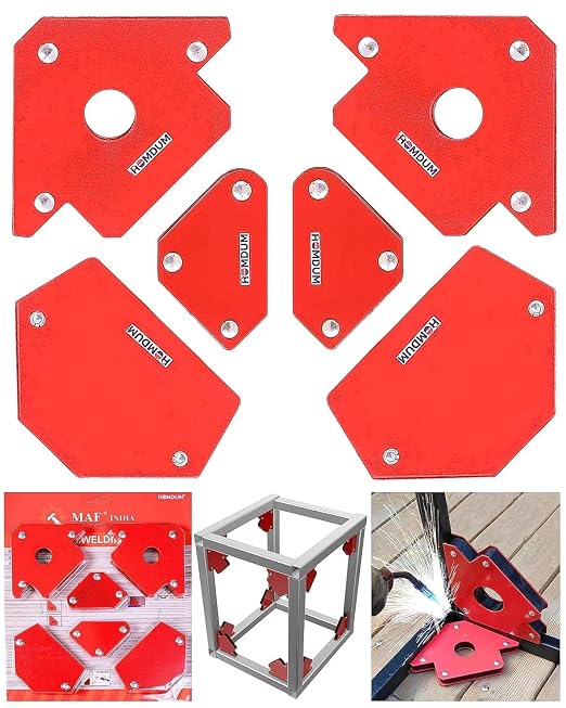 Homdum 6pc Multi Angle Magnetic Welding Holder Clamps Set 2x3 Inch Arrow, 2x Triangle, 2x Mini,Welding tools Strong Magnet Pull for Accurate Alignment fabrication Yellow/Red