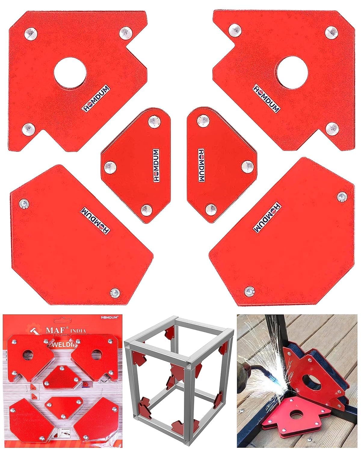 Homdum 6pc Multi Angle Magnetic Welding Holder Clamps Set 2x3 Inch Arrow, 2x Triangle, 2x Mini,Welding tools Strong Magnet Pull for Accurate Alignment fabrication Yellow/Red