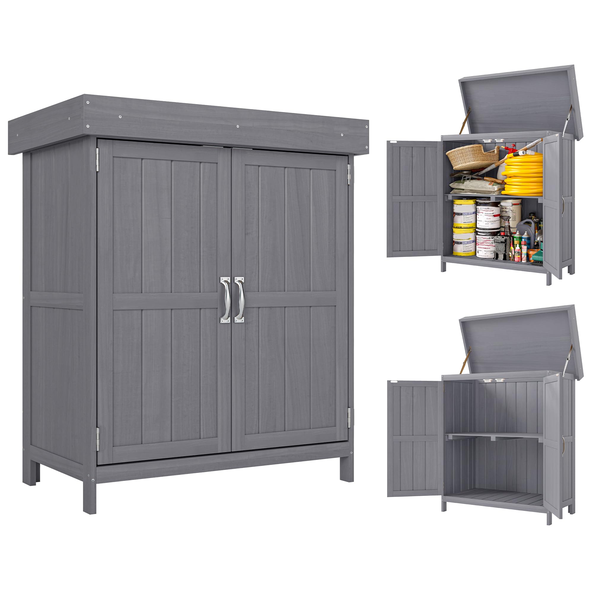 Outsunny Gartenschrank Tannenholz – Gartenschuppen, Doppeltür, 74x43x88 cm