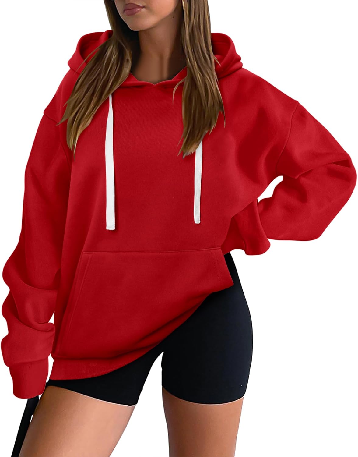 onlypuff Women Essential Hoodies Pullover Sweatshirt Long Sleeve Kangaroo Pocket Fleece Basic Sweater