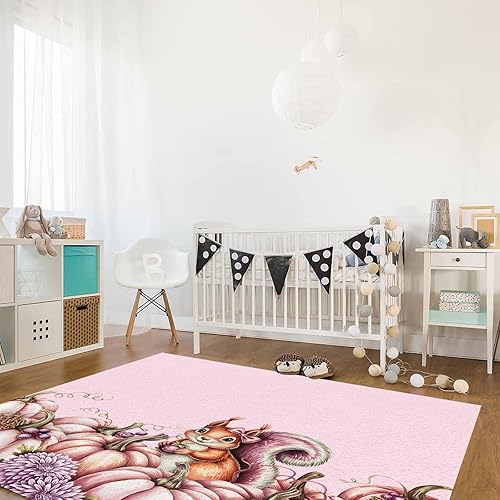 Miniatura 4 de Rugs for Bedroom Living Room Office Kitchen, Fall Thanksgiving Pink Pumpkin Watercolor Flower Plaid Soft Carpet Washable Area Rugs, Indoor 2x3 Feet