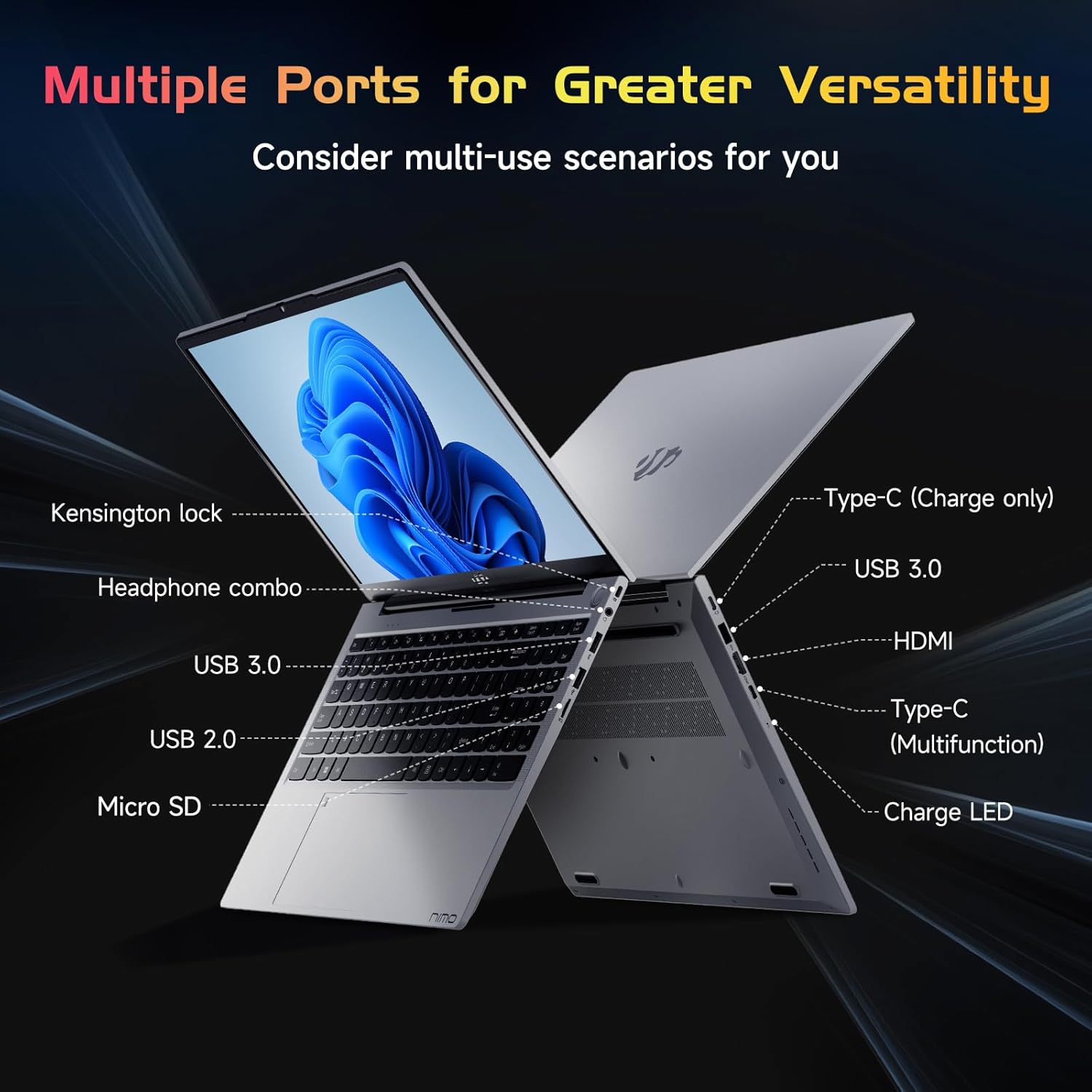 NIMO 15.6 FHD IPS Business & Student Laptop, Intel 12th Gen N100 CPU(Beat i3 1115G4), 16 GB DDR4 RAM, 1TB SSD, WiFi 6, HDMI, 65W Type-C, SD Card Reader, Fingerprint, Backbit Keyboard, Windows 11