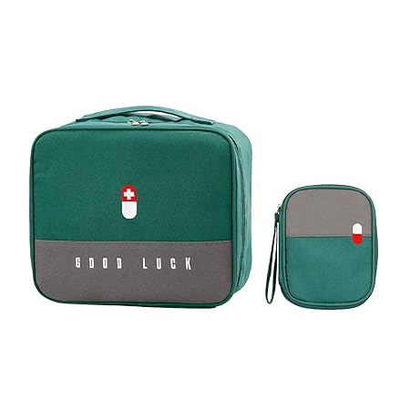 Empty Medical First Aid Kit Medicine Storage Bag, Waterproof, Portable, Large Capacity, Perfect for Home, Office, Travel, Outdoor, Car (Oxford Green)