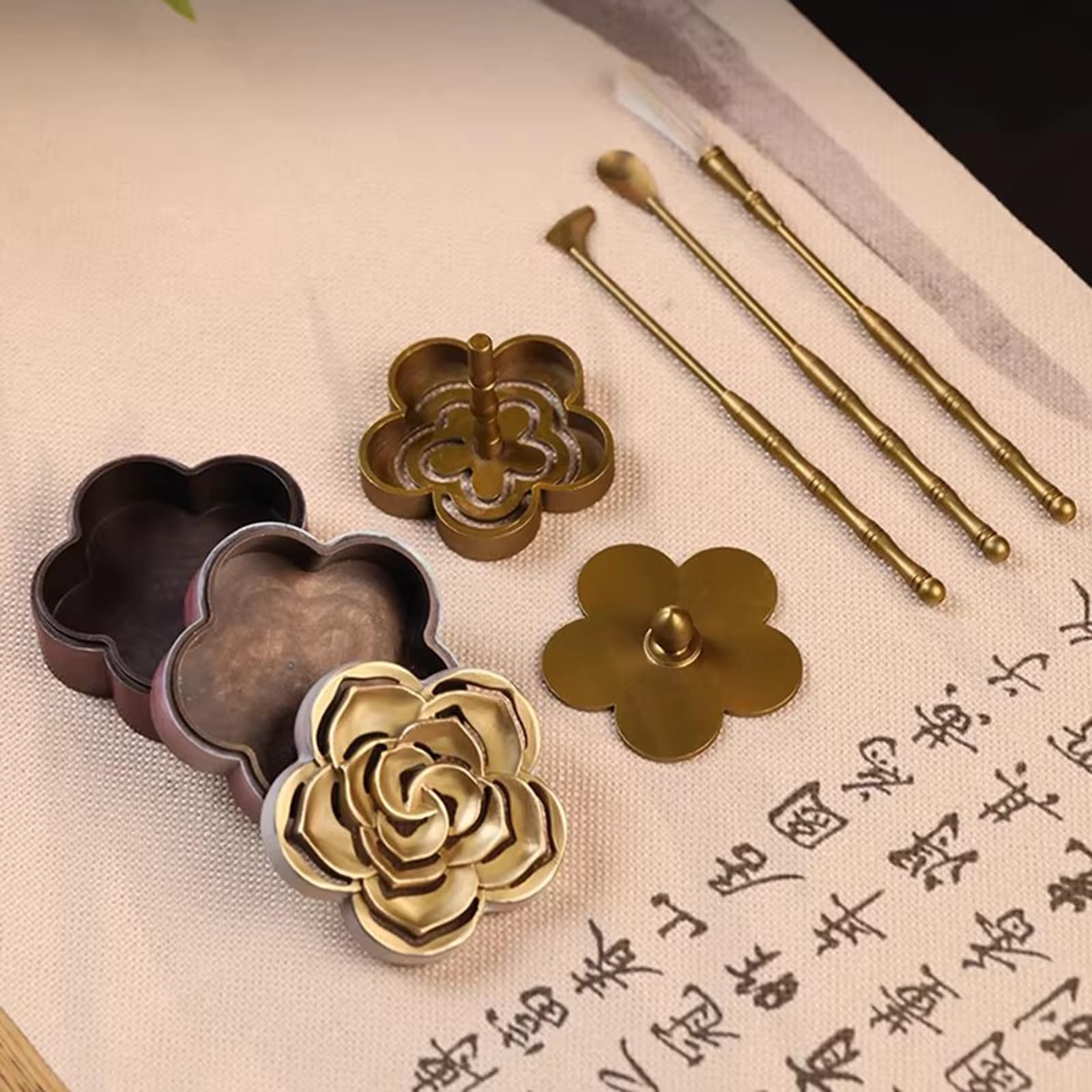 Kit de fabricación de incienso, juego de herramientas de quemador de latón con cuchara de prensa de incienso y cepillo para relajación, meditación, aromaterapia