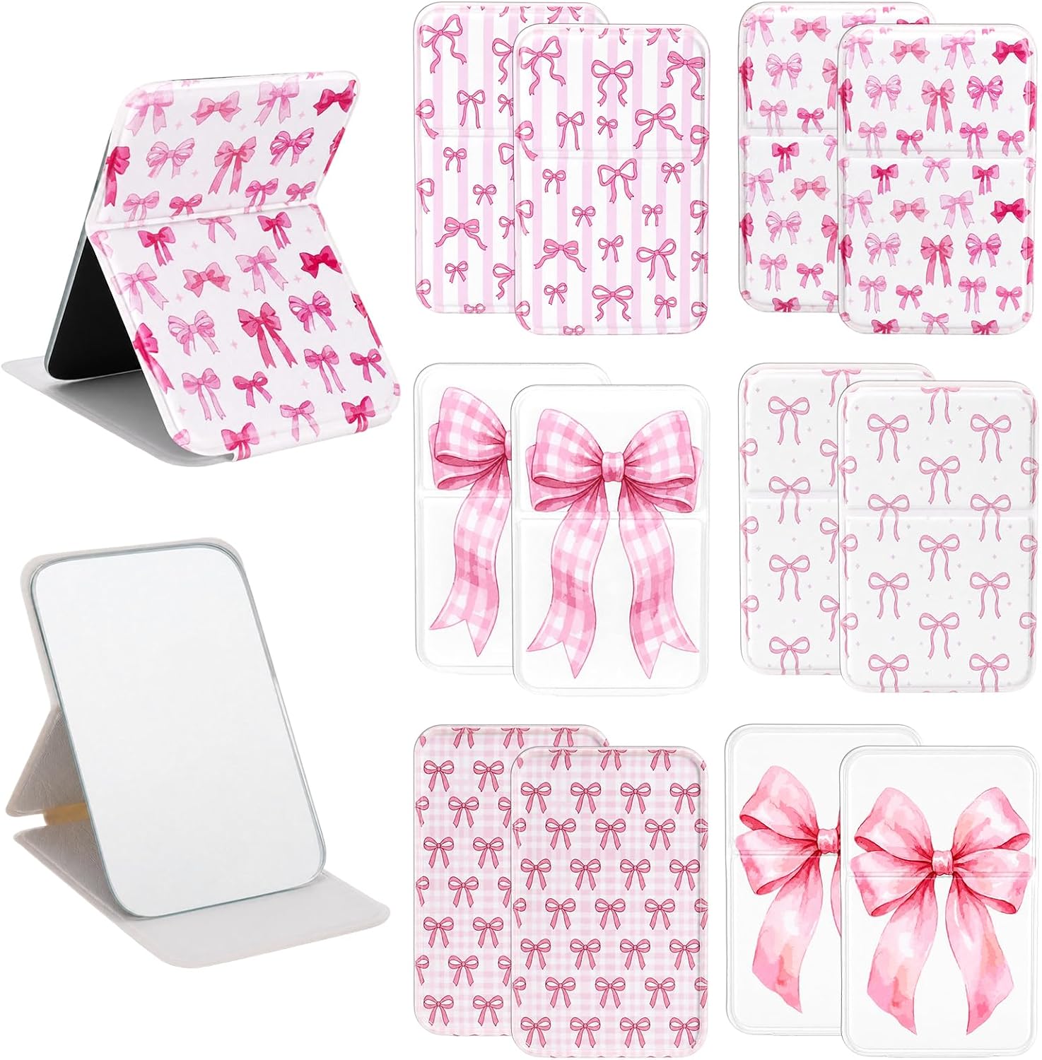 12 Pcs Pink Bows Compact Mirror Bulk, Folding Mini Mirror for Purse