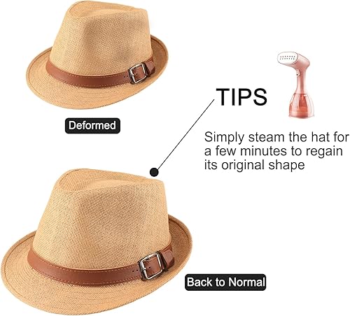 Miniatura 5 de Ultrafun 3 Pack Straw Fedora Hat for Men Women Classic Manhattan Gangster Trilby Panama Fedora Hat Summer Beach Sun Hat