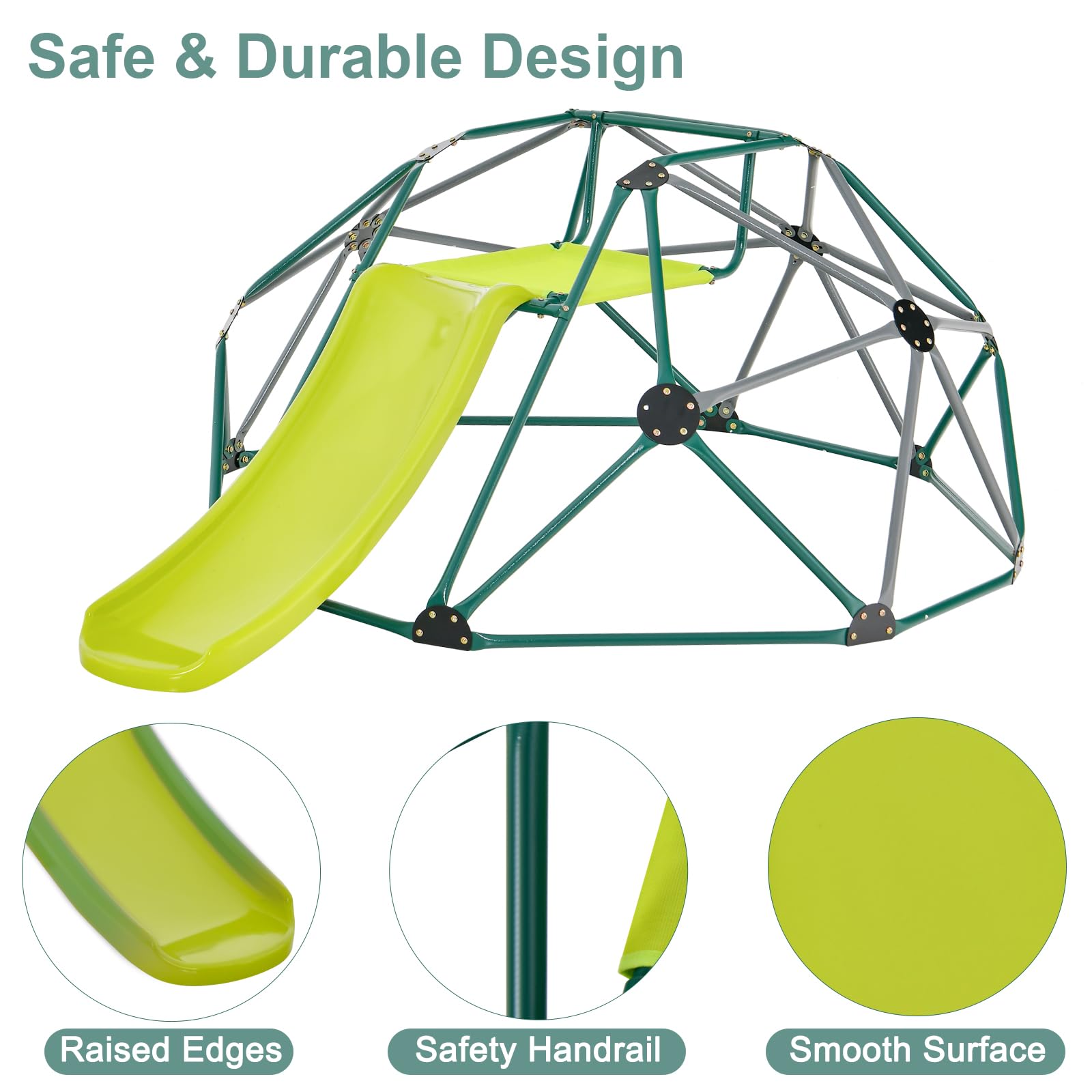 HOMASIS Struttura da Arrampicata per Bambini da Giardino a Cupola, Parco Giochi Esterno con Scivolo e Sedile, Scala da Arrampicata per Bambini dai 3+ Anni, Portata fino a 280 kg (Grigio + Verde)