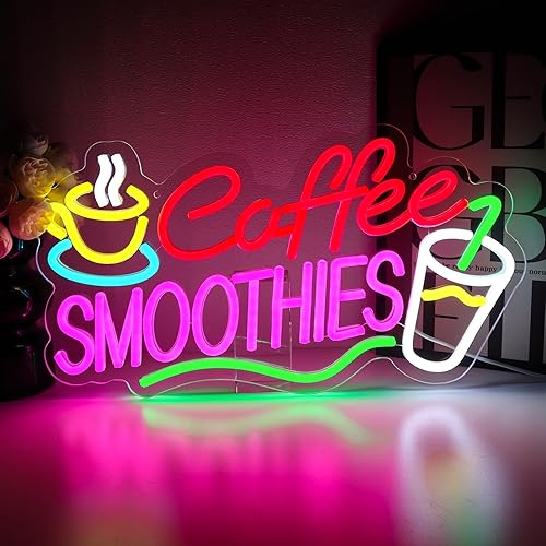 Letrero de neón de batidos de café para decoración de pared, letreros LED para negocios, regulables por USB, 16.54 x 9 pulgadas, luces de neón para