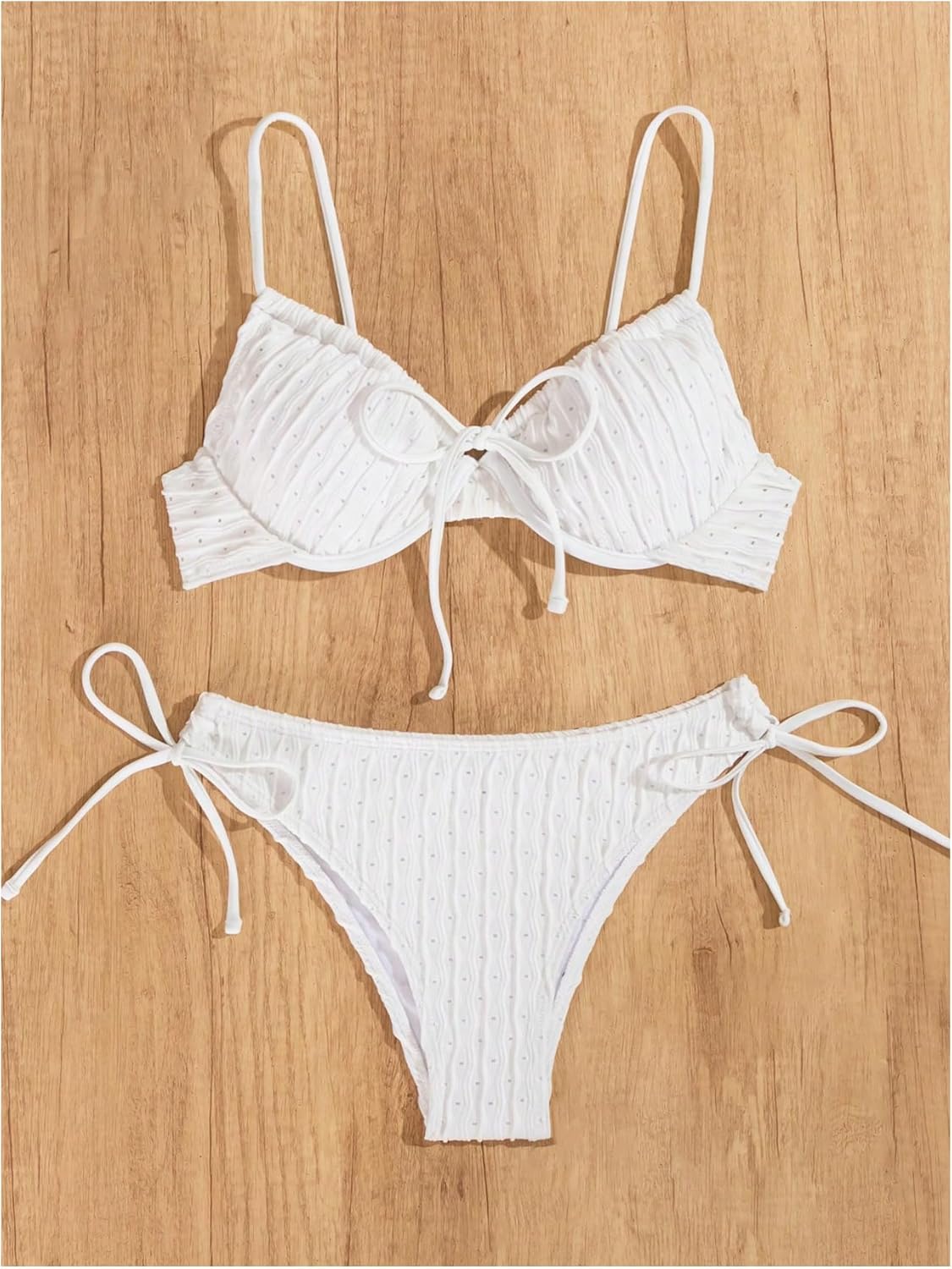 SweatyRocks Women's Ribbed High Cut Bikini Set Bow Tie Side String 2 Piece Swimsuit Bathing Suit - Image 3