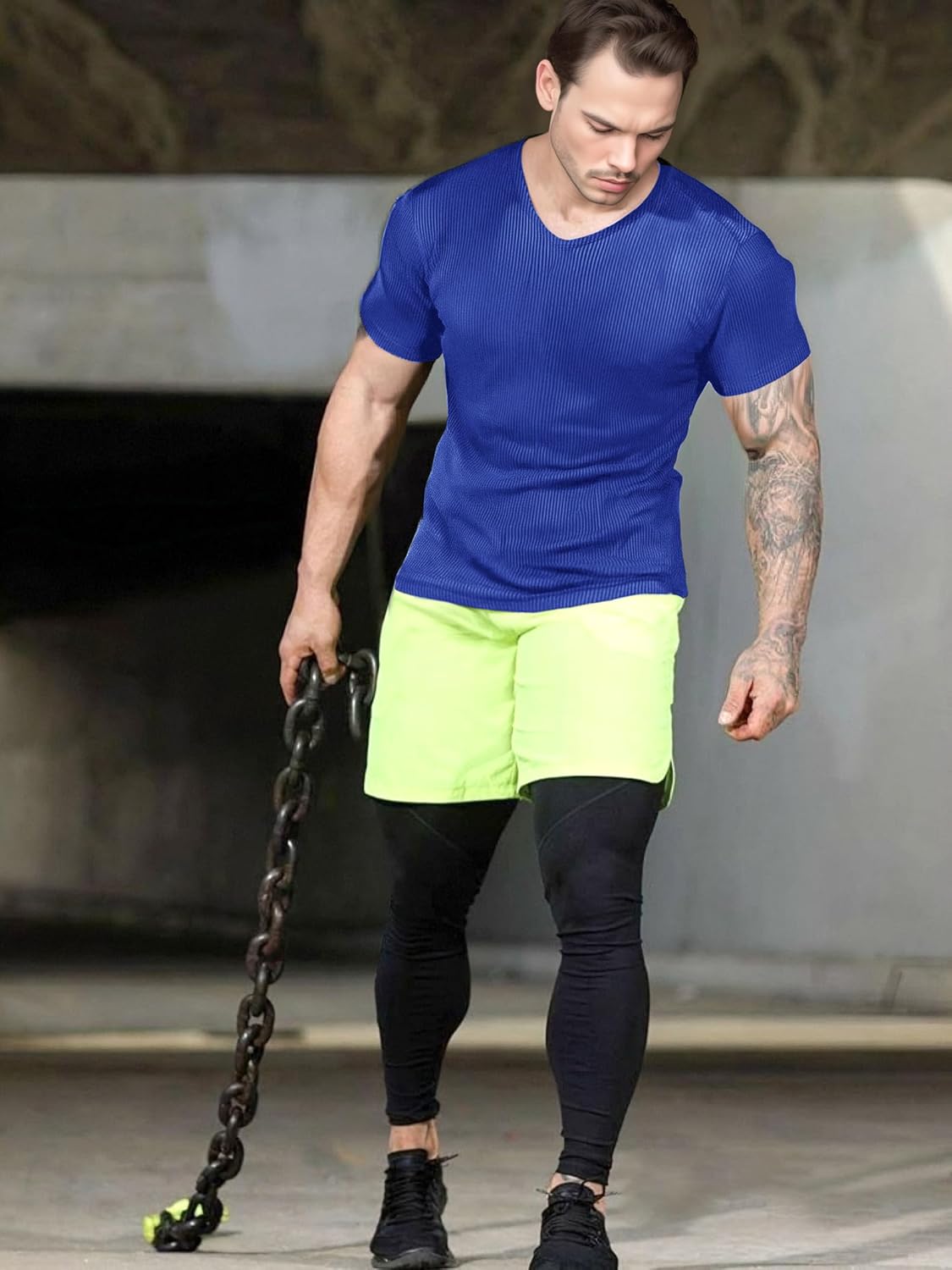 Mens Active Quick Dry V Neck T-Shirts Athletic Running Gym Workout Short Sleeve Tee Muscle Fit Stretch Ribbed Lightweight Top - Image 2