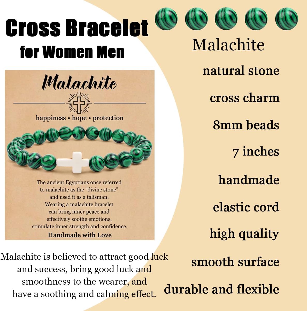 COLOYAN Christian Cross Beaded Bracelet Religious Cross Bracelet 8mm Natural Stone Healing Stretch Bracelets for Women Men - Image 2