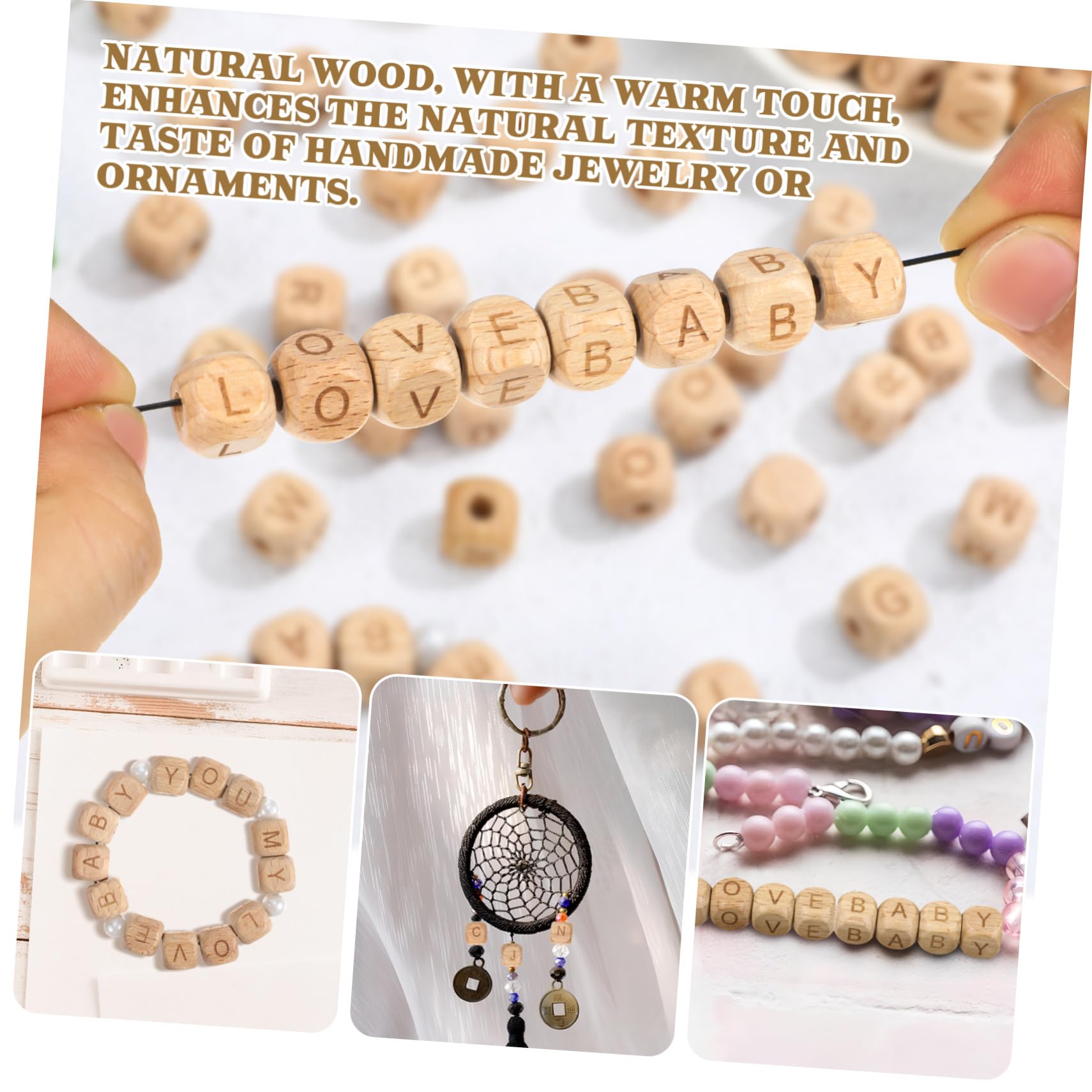 260 Pezzi Perline in Legno Faggio Cubi Alfabetici Quadrati per Braccialetti e Collane Perline Artigianali Naturali per Gioielli Fai da Te Progetti Creativi e Decorazioni