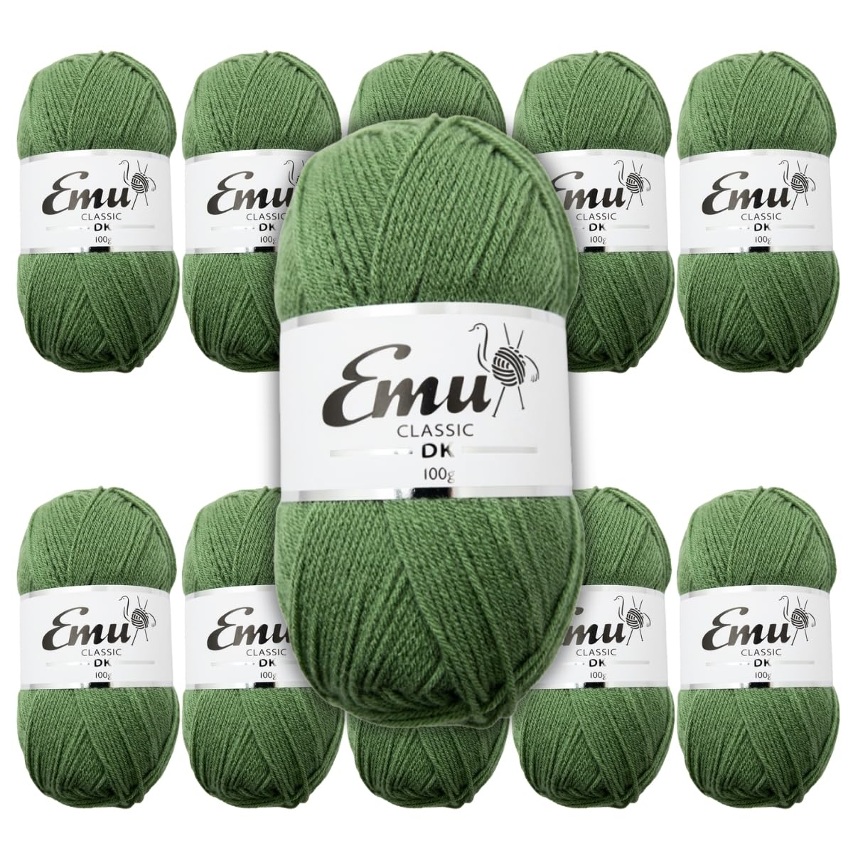 Emu Classic DK Acrylic Yarn 100g Balls 282m, Pack of 10, Ivy - 145