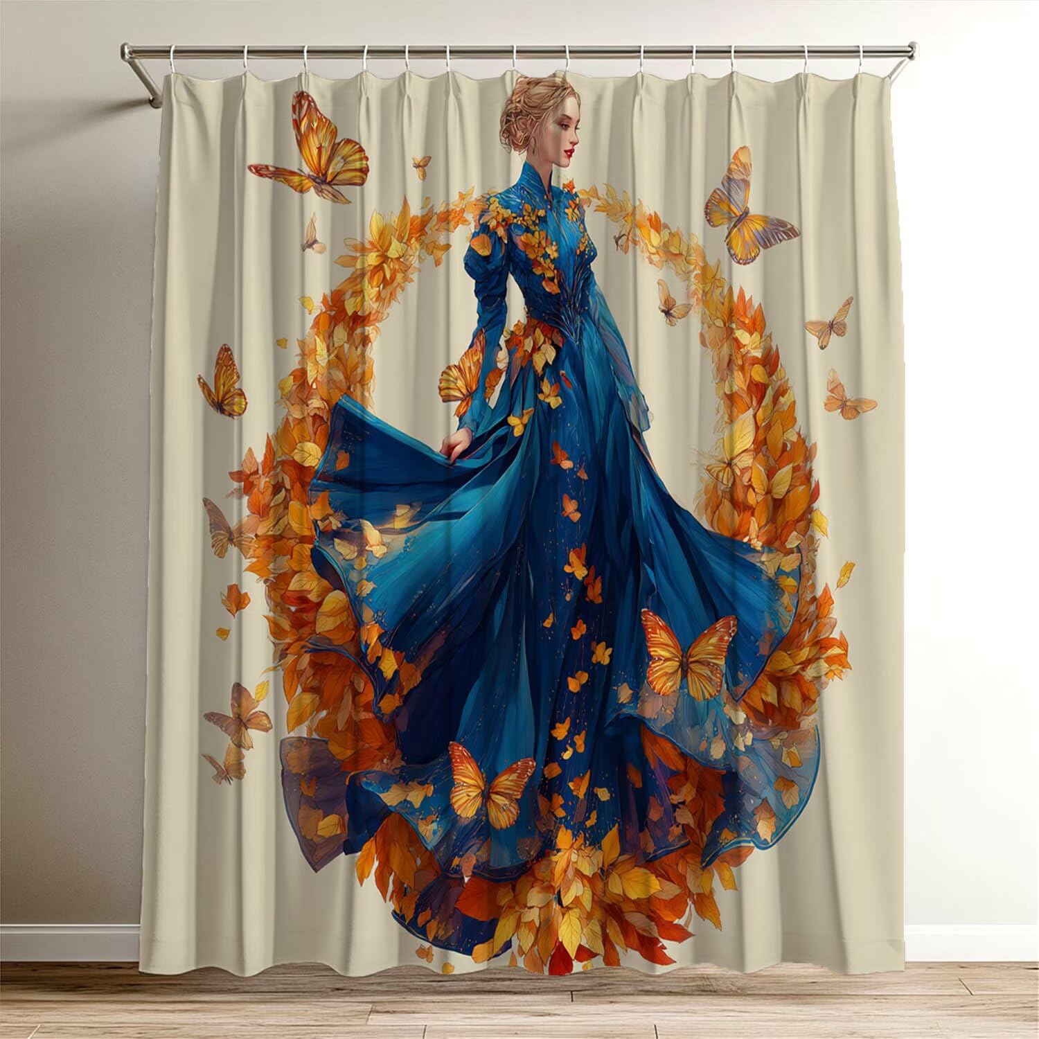 Rideau de douche papillon 100x120 cm imperméable et lavable avec 12 crochets