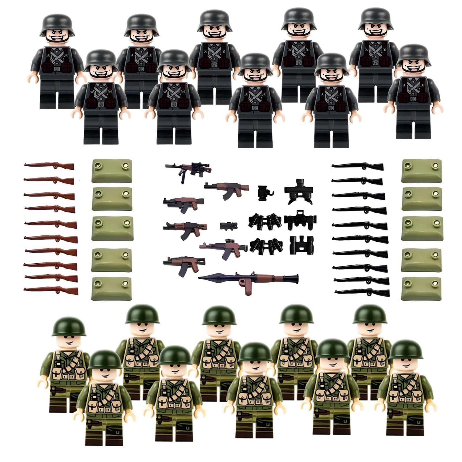 64PCS Toy Soldiers Army Toys Set, 20 Battle-Ready Military Figures with 34 Weapons and 10 Bases, Ideal for Kids' Imaginative War Games and Educational Play, Perfect for Strategy Games and Collecting