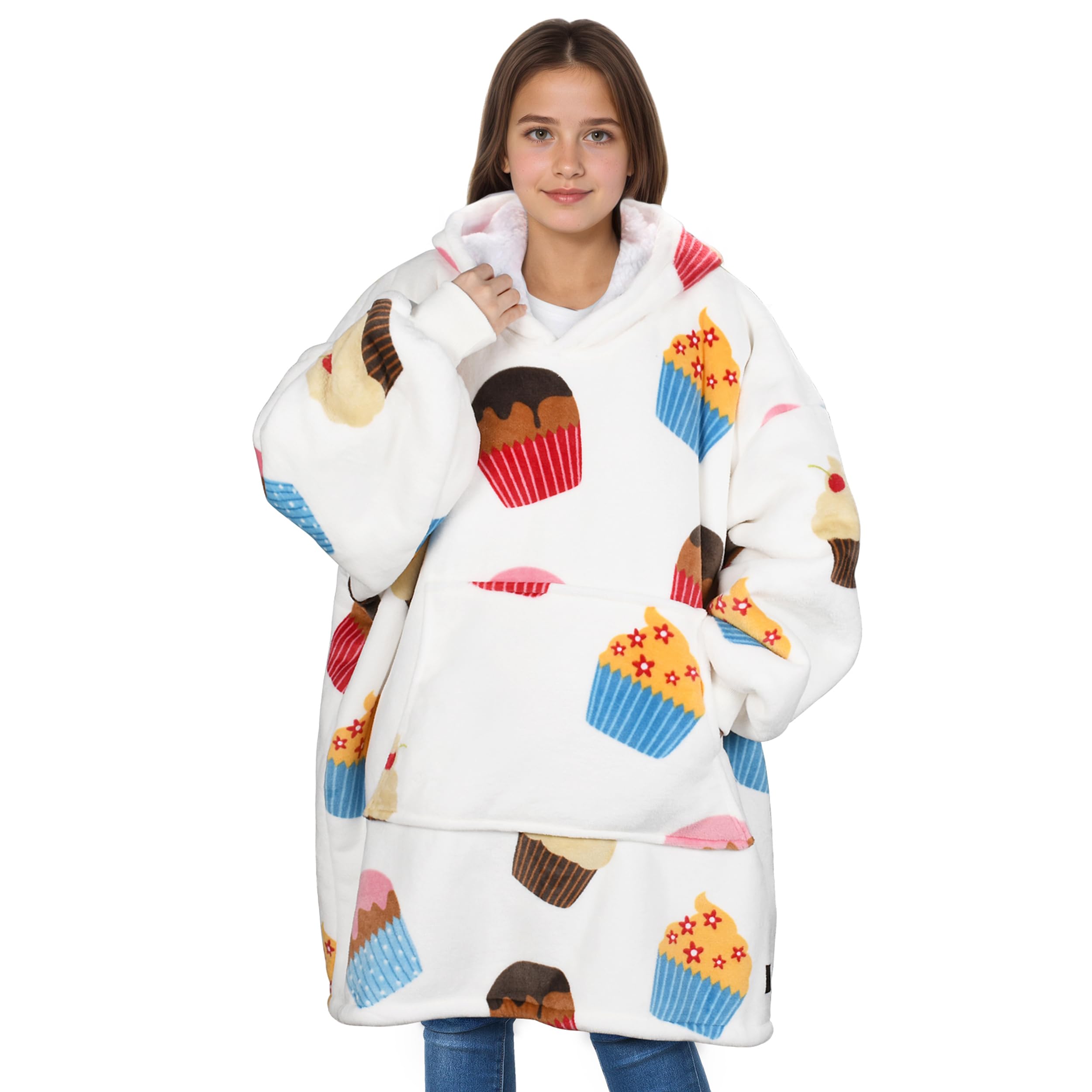 Solaris Cake Feast Wearable Blanket Hoodie for Kids - Warm Soft Gift, Oversized Cozy Sherpa Fleece Sweatshirt Pullover for Teens, Girls, Boys