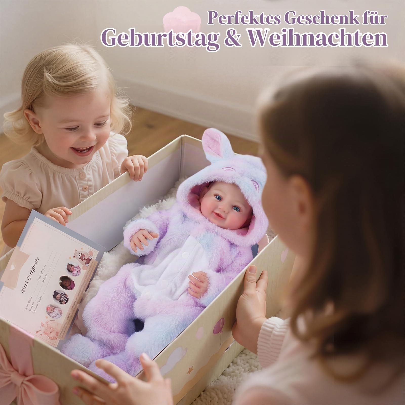 BABESIDE Reborn Puppe–17 Zoll Lebensechte Reborn-Baby Mädchen mit weichem Stoffkörper,Realistische Neugeborenen-Puppen mit süßem Outfit & Zubehör,Geschenk für Kinder ab 3 Jahren