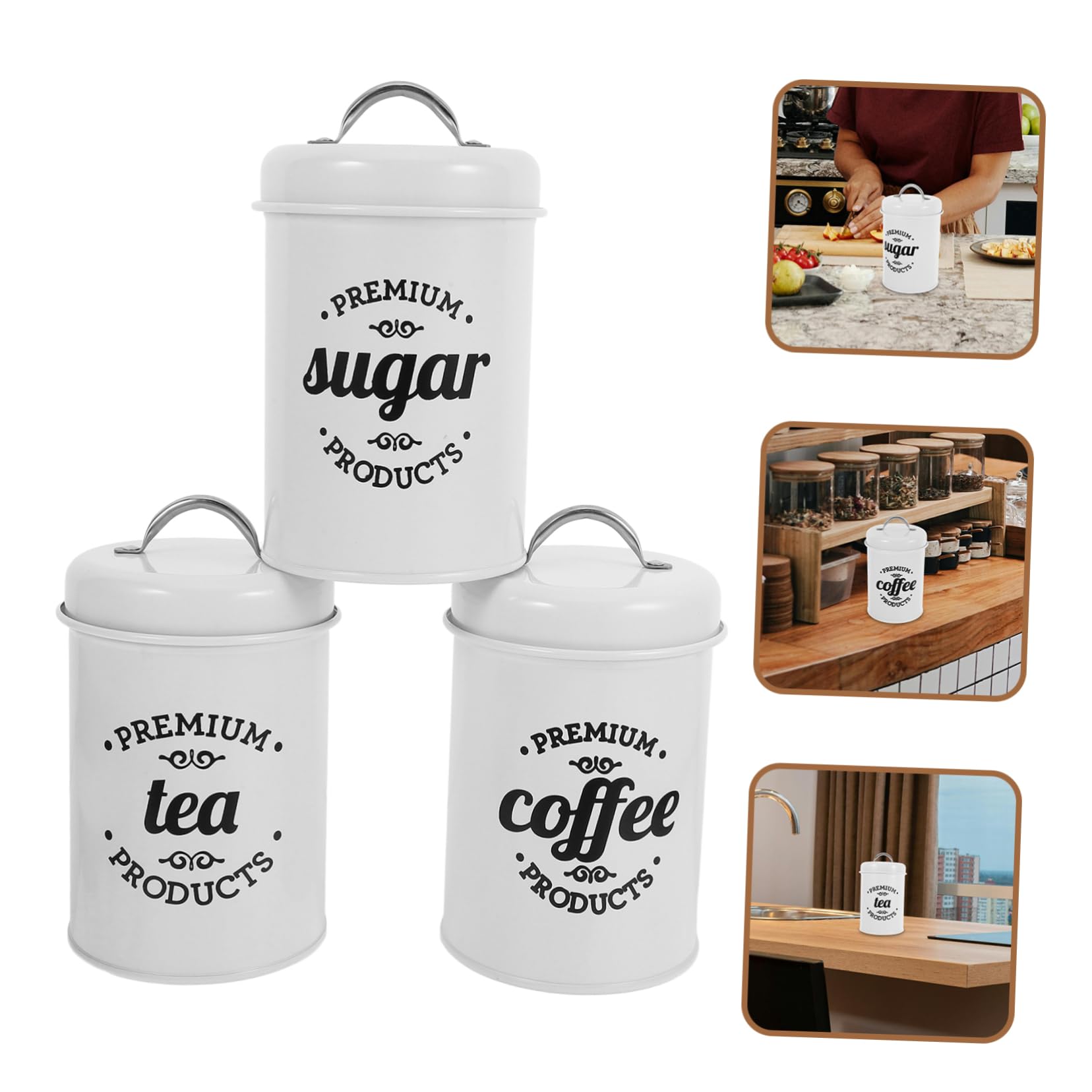 TOPBATHY Set 3 Barattoli per Caffè e Zucchero in Ferro, Chiusura Ermetica, Salvaspazio, Design Europeo Elegante per Cucina e Ufficio