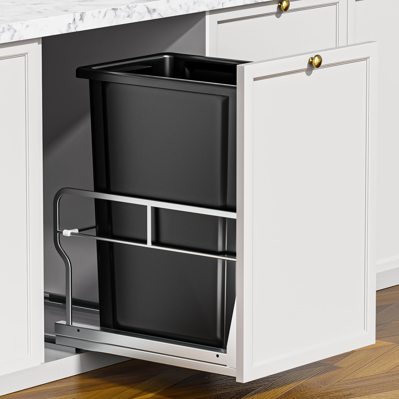 Photo 1 of Insputer 8 Gal Pull Out Trash Can Under Cabinet, Heavy Duty Under Sink Garbage Can Kit with Soft-Close Slides for Kitchen, Laundry, Requires Minimum Cabinets Opening 12" W X 18" D