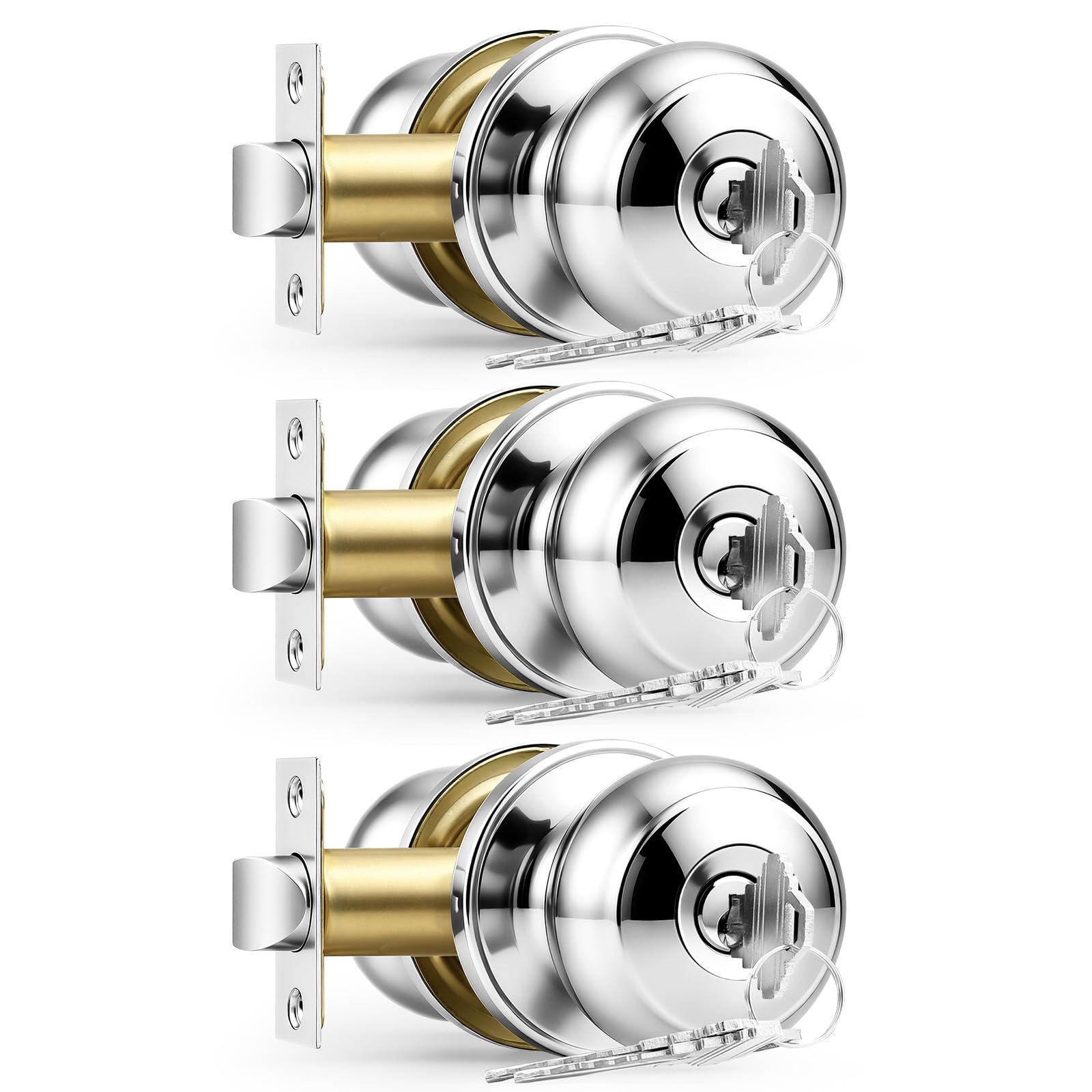 Serrure à boule ronde Probrico à clés identiques chrome poli lot de 3