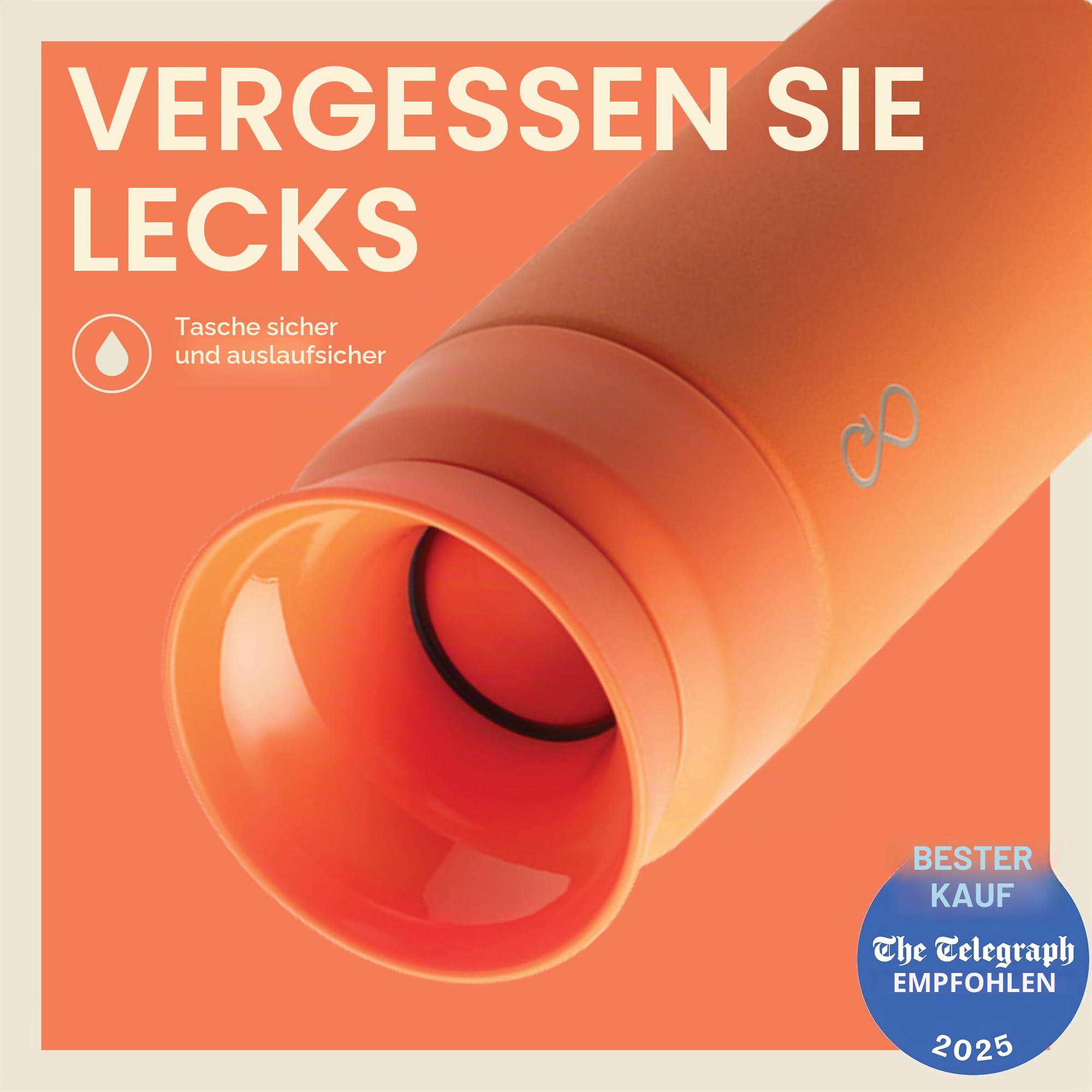 Ocean Bottle Brühflasche aus recyceltem Edelstahl, umweltfreundlich und wiederverwendbar, Orange, 350 ml
