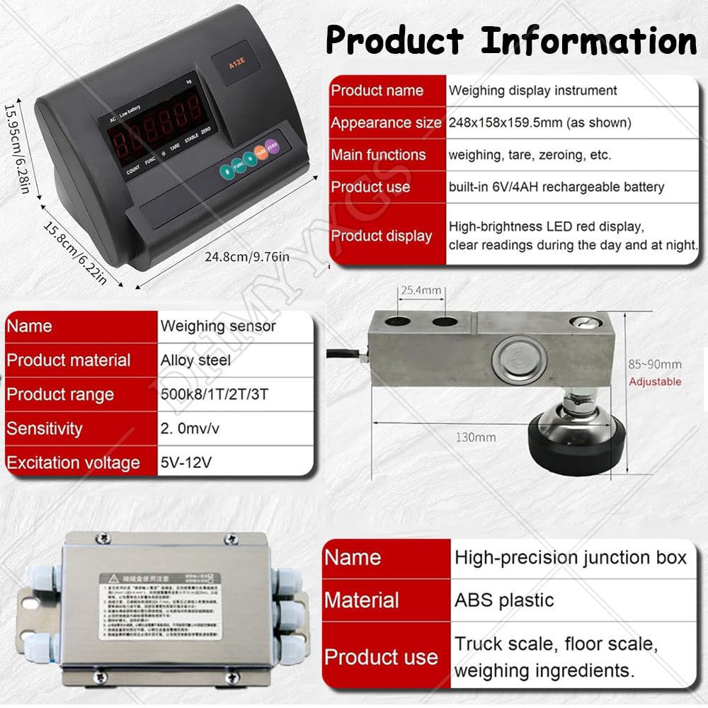 Electronic Animal Pallet Scale Load Cell Platform,High Precision Livestock Scale Kit,with 4 Load Cells & Junction Box,for Animal Cattle Hogs Pigs Sheep with Weighting Indicator 2000KG