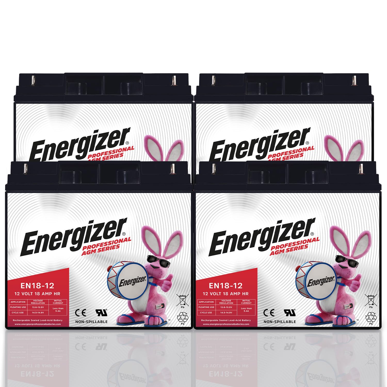 Energizer EN18-12 - 4 Pack - 12 Volt 18 Amp Hr, Long Lasting Sealed Lead Acid AGM Rechargeable Battery Ideal for Use in Wheelchairs, Electric Scooters, Generators, Backup Power, and More